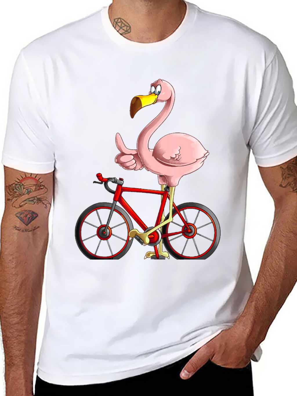 Flamingo on Bike Graphic Tee - Quirky & Fun!