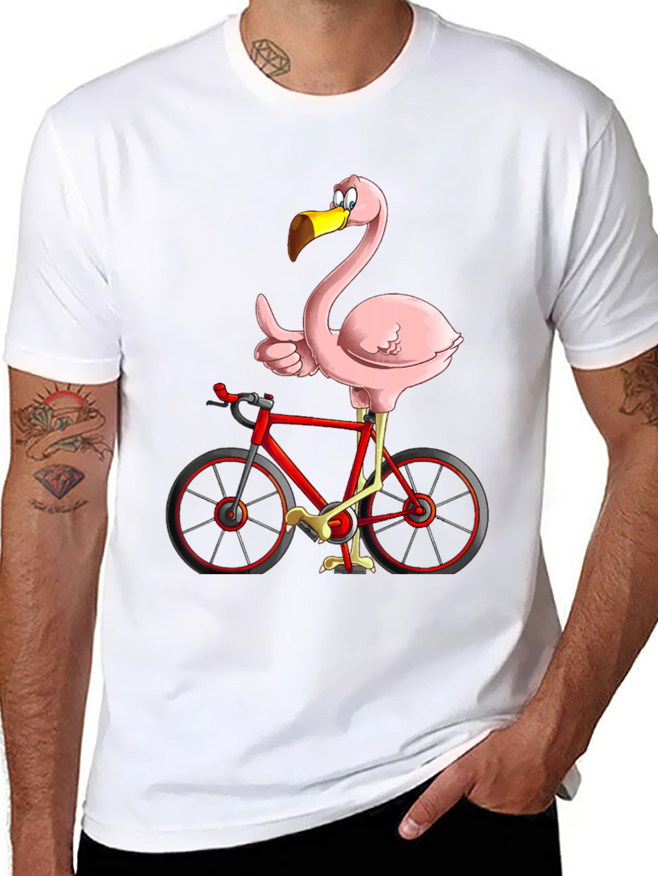 Flamingo on Bike Graphic Tee - Quirky & Fun!