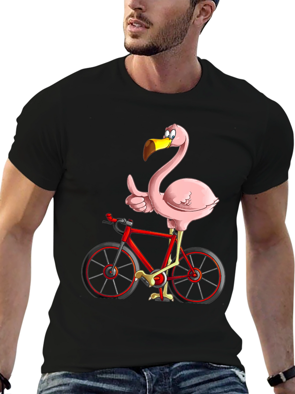 Flamingo on Bike Graphic Tee - Quirky & Fun!