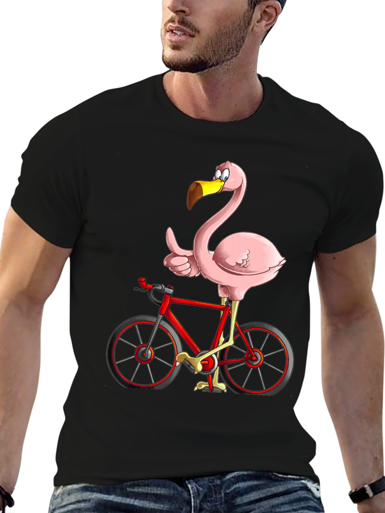 Flamingo on Bike Graphic Tee - Quirky & Fun!