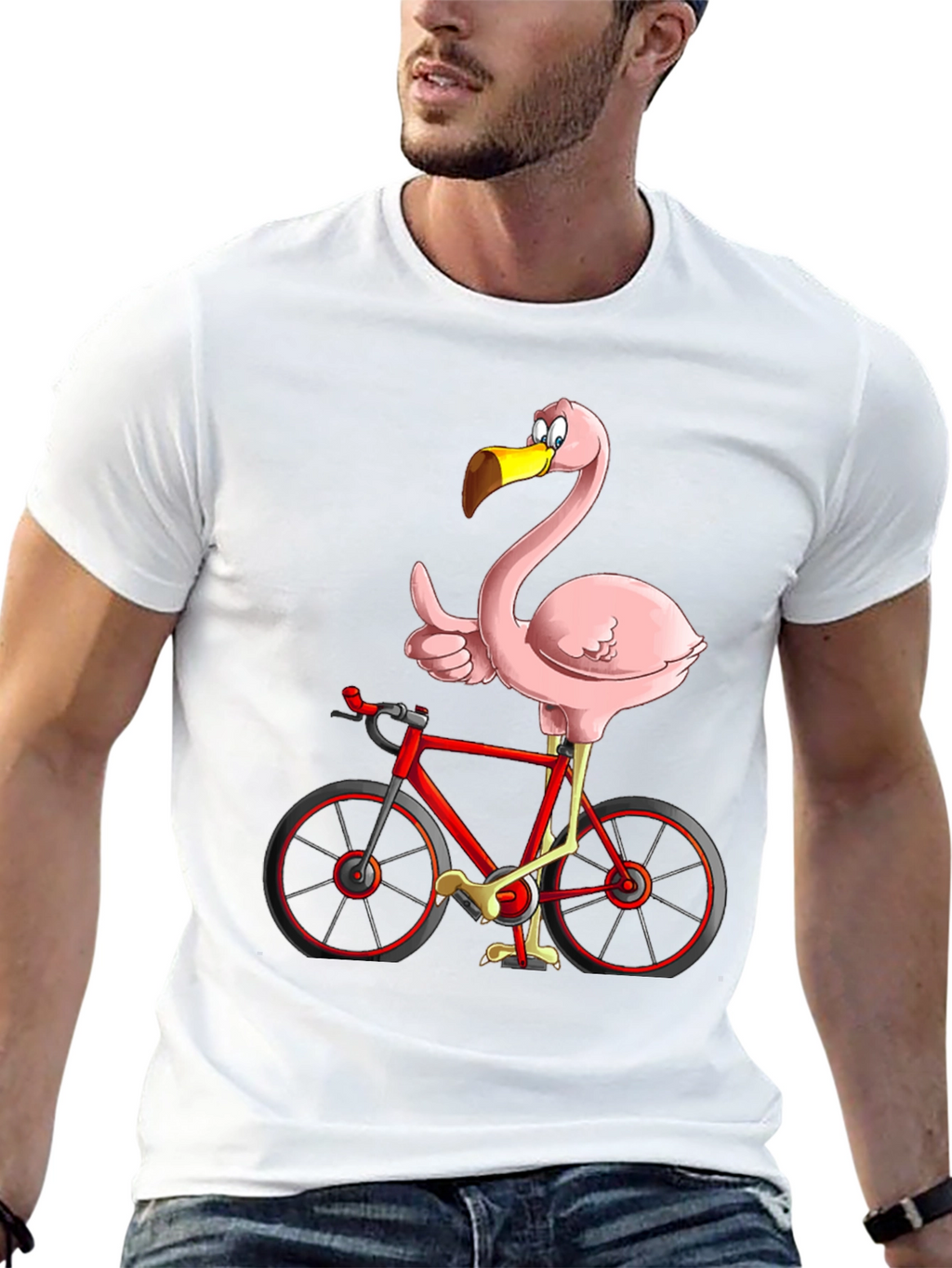 Flamingo on Bike Graphic Tee - Quirky & Fun!