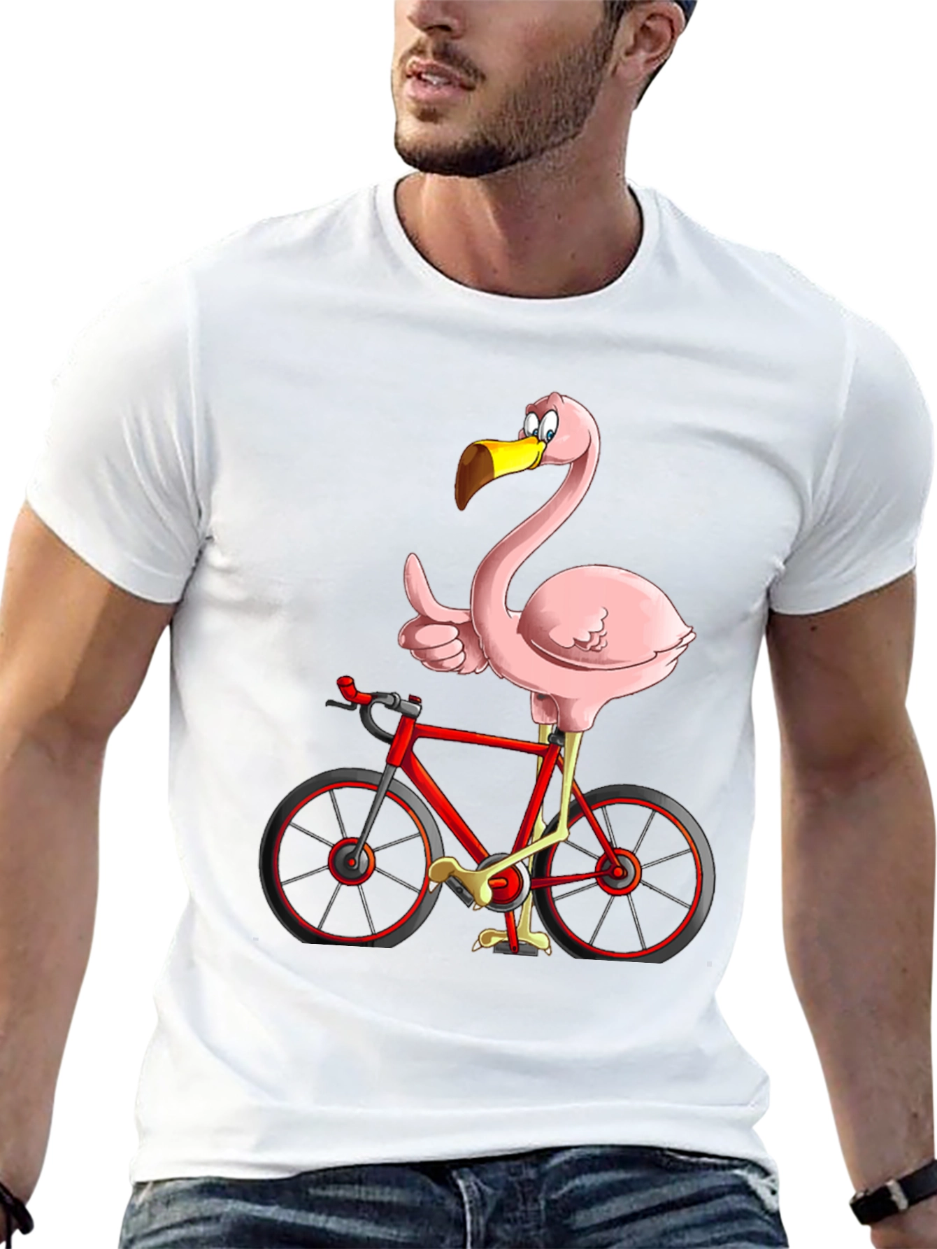Flamingo on Bike Graphic Tee - Quirky & Fun!
