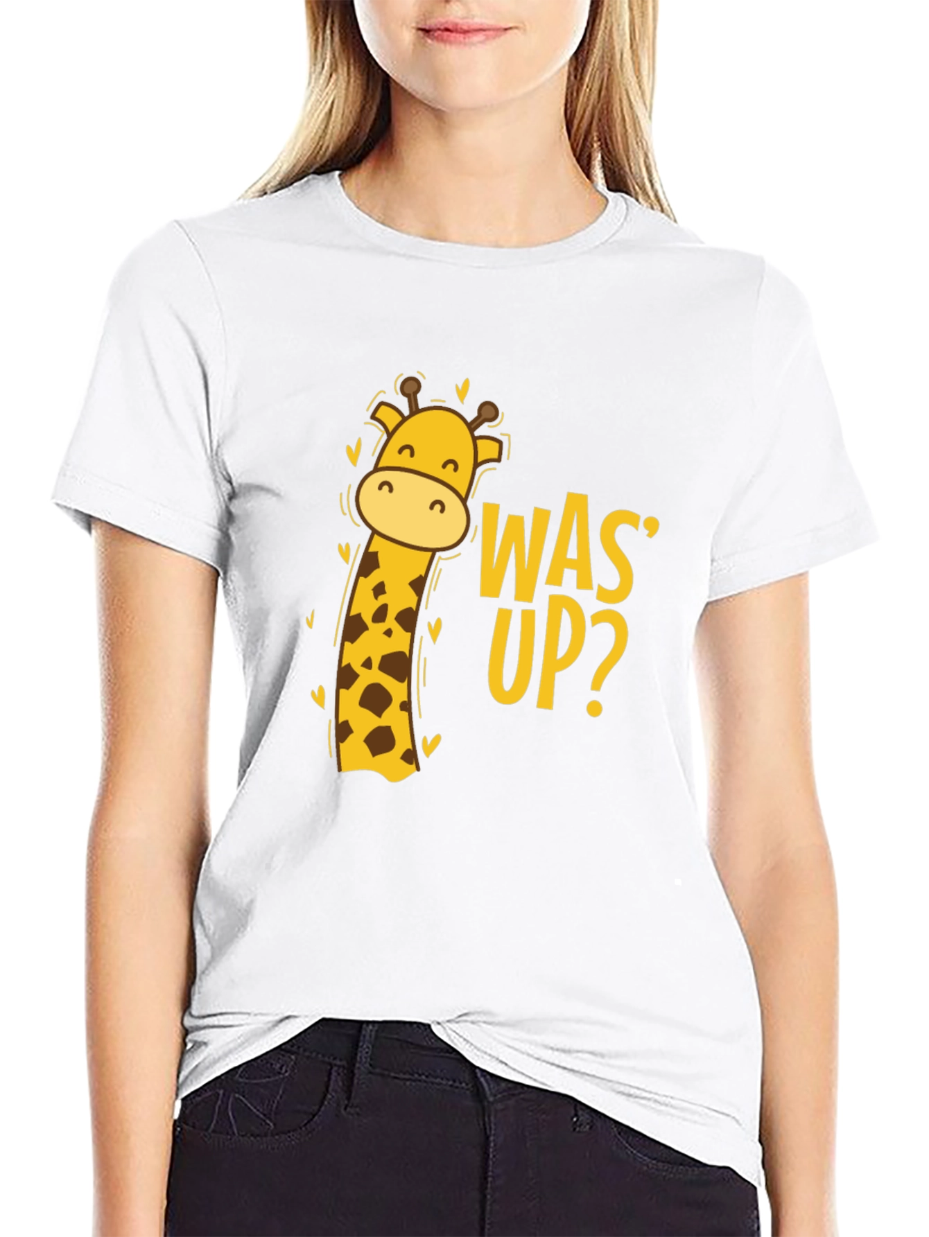 Was Up Giraffe Tee - Black Graphic T-Shirt
