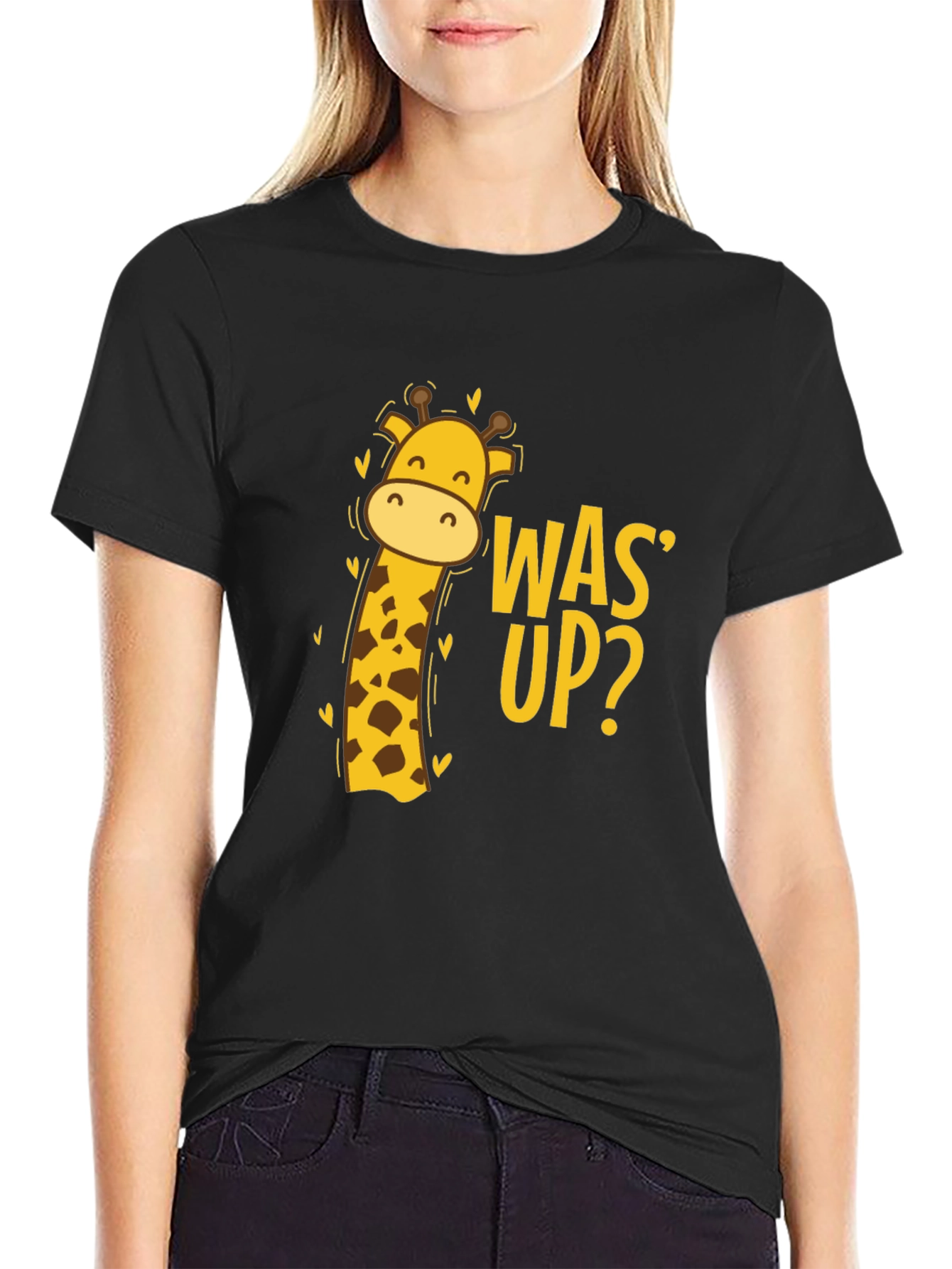 Was Up Giraffe Tee - Black Graphic T-Shirt