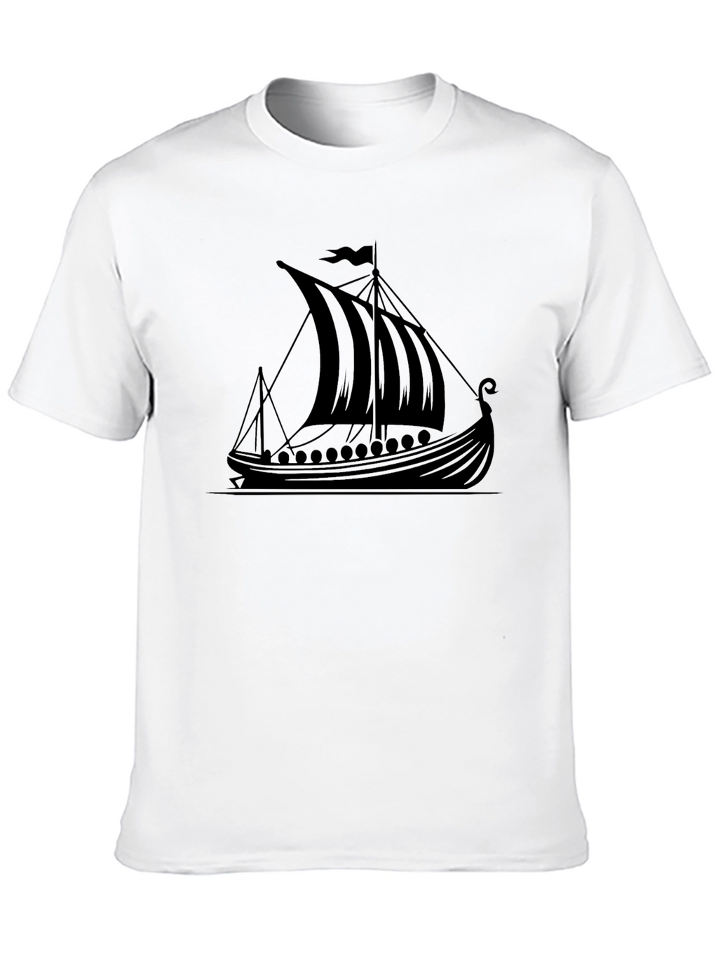 Viking Ship Graphic Tee - Black Cotton T-Shirt