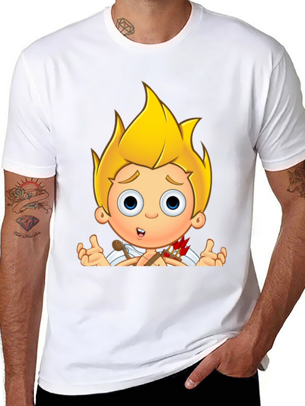 Cupid Cartoon Graphic Print Black T-Shirt