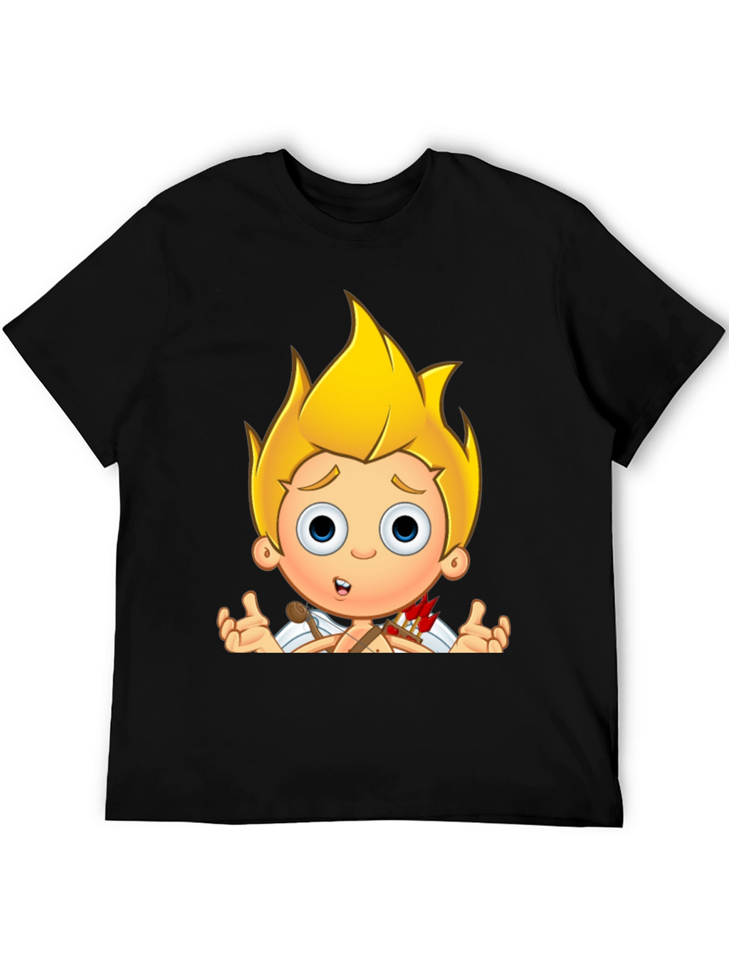 Cupid Cartoon Graphic Print Black T-Shirt