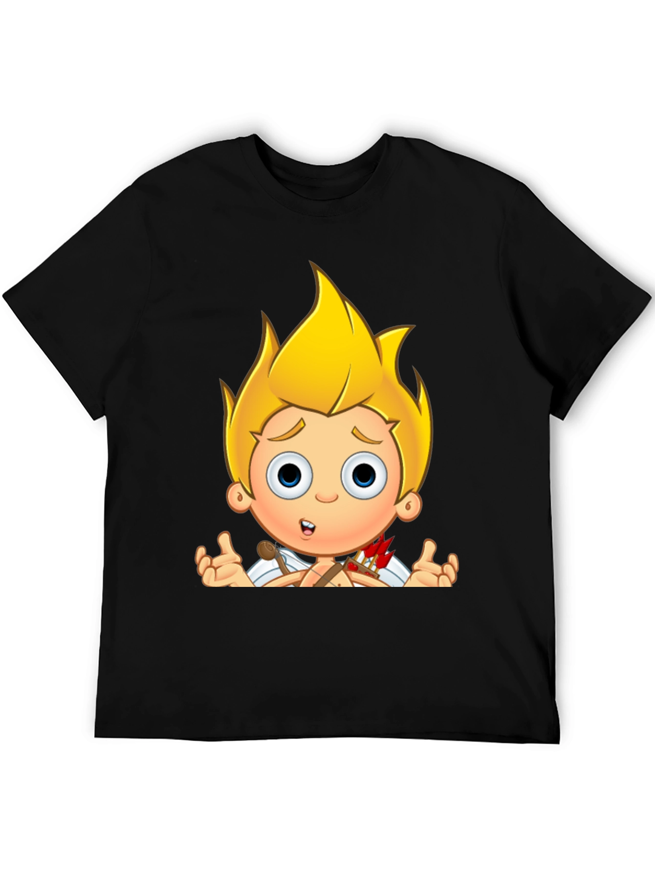 Cupid Cartoon Graphic Print Black T-Shirt