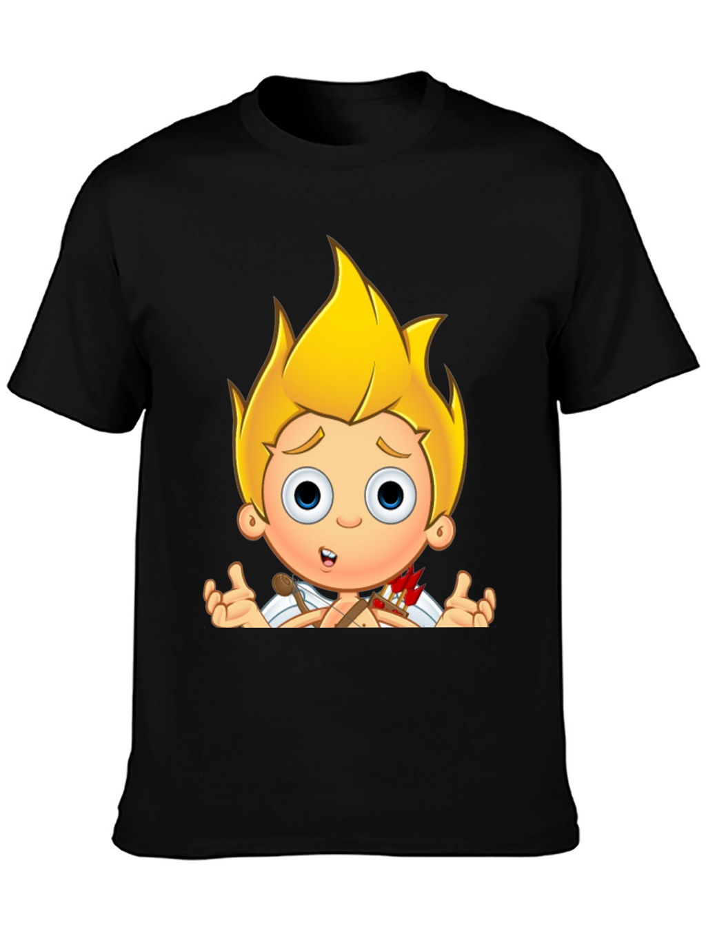 Cupid Cartoon Graphic Print Black T-Shirt