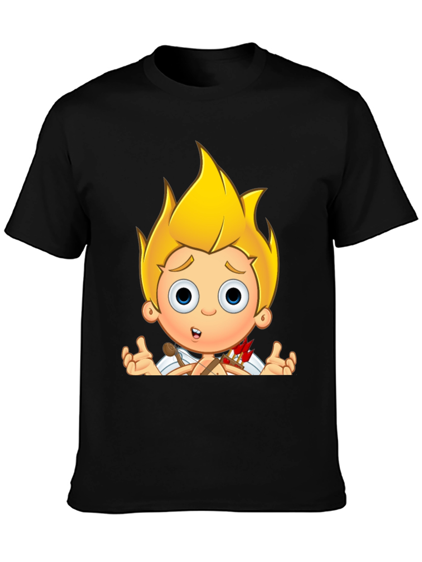 Cupid Cartoon Graphic Print Black T-Shirt