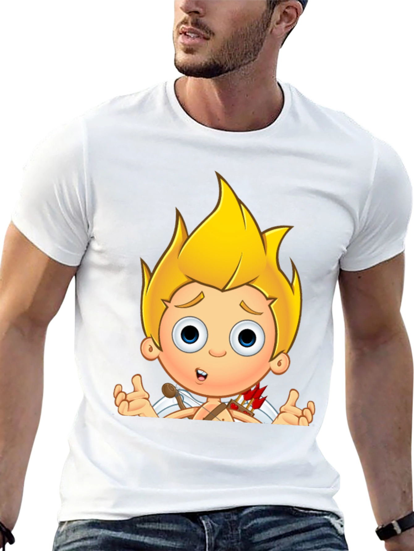 Cupid Cartoon Graphic Print Black T-Shirt
