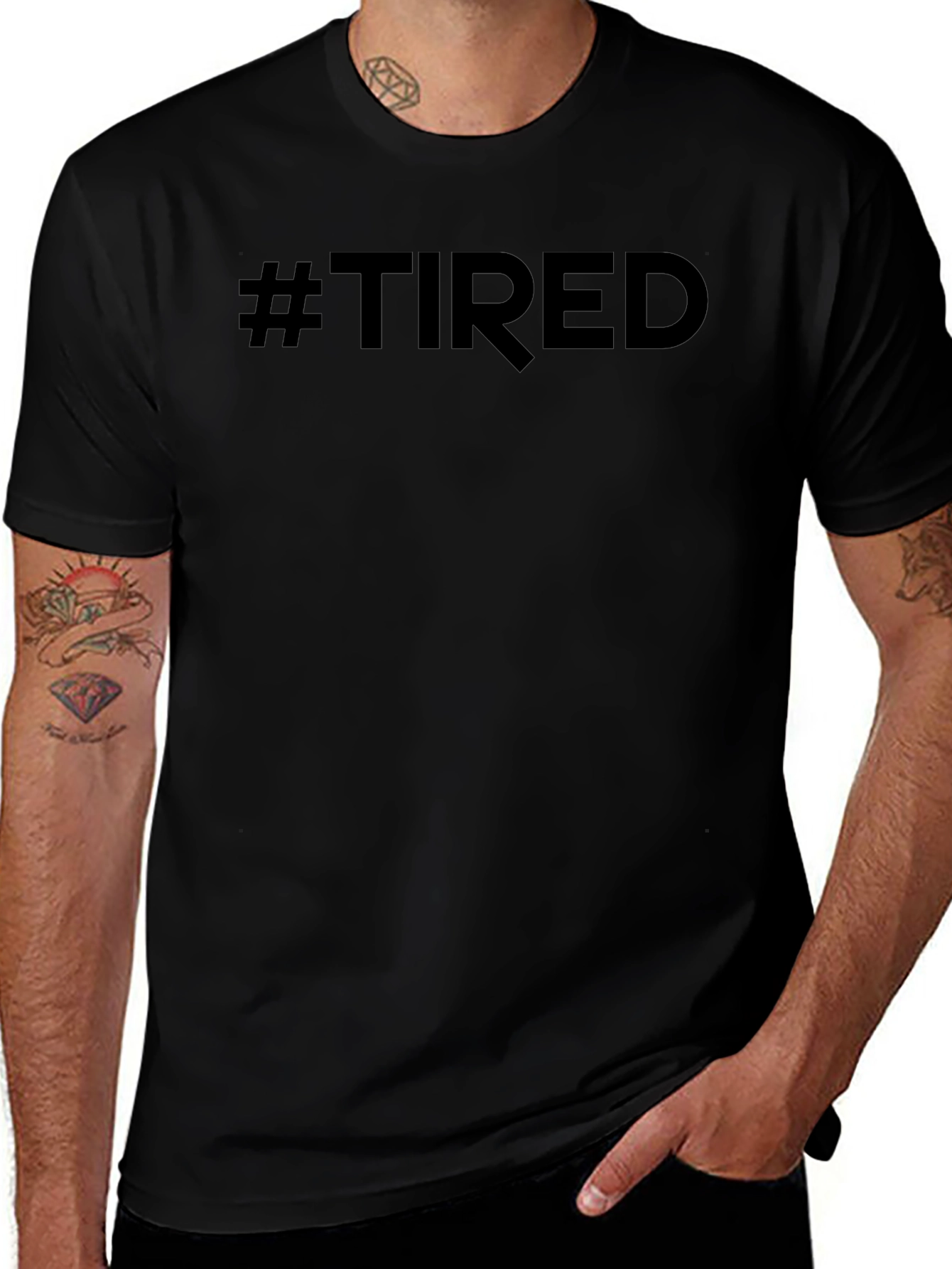 #Tired Black Graphic Tee - Mens Casual Short Sleeve Shirt