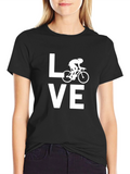 Love Cycling T-Shirt Bicycle Graphic Tee Black Cotton Top