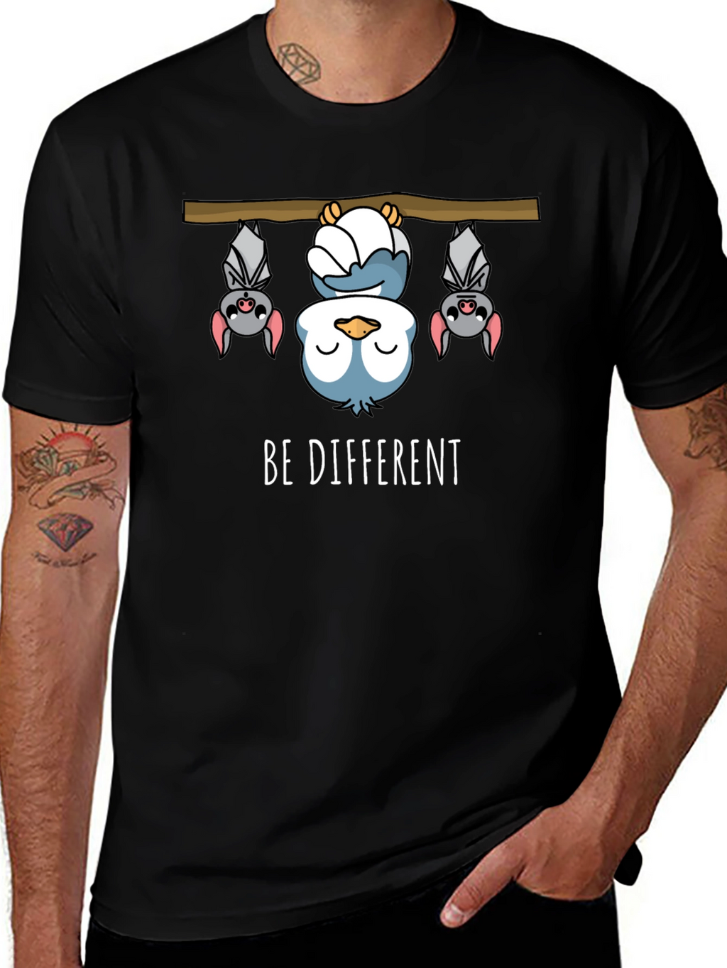 Be Different Funny Bat & Owl Graphic Tee