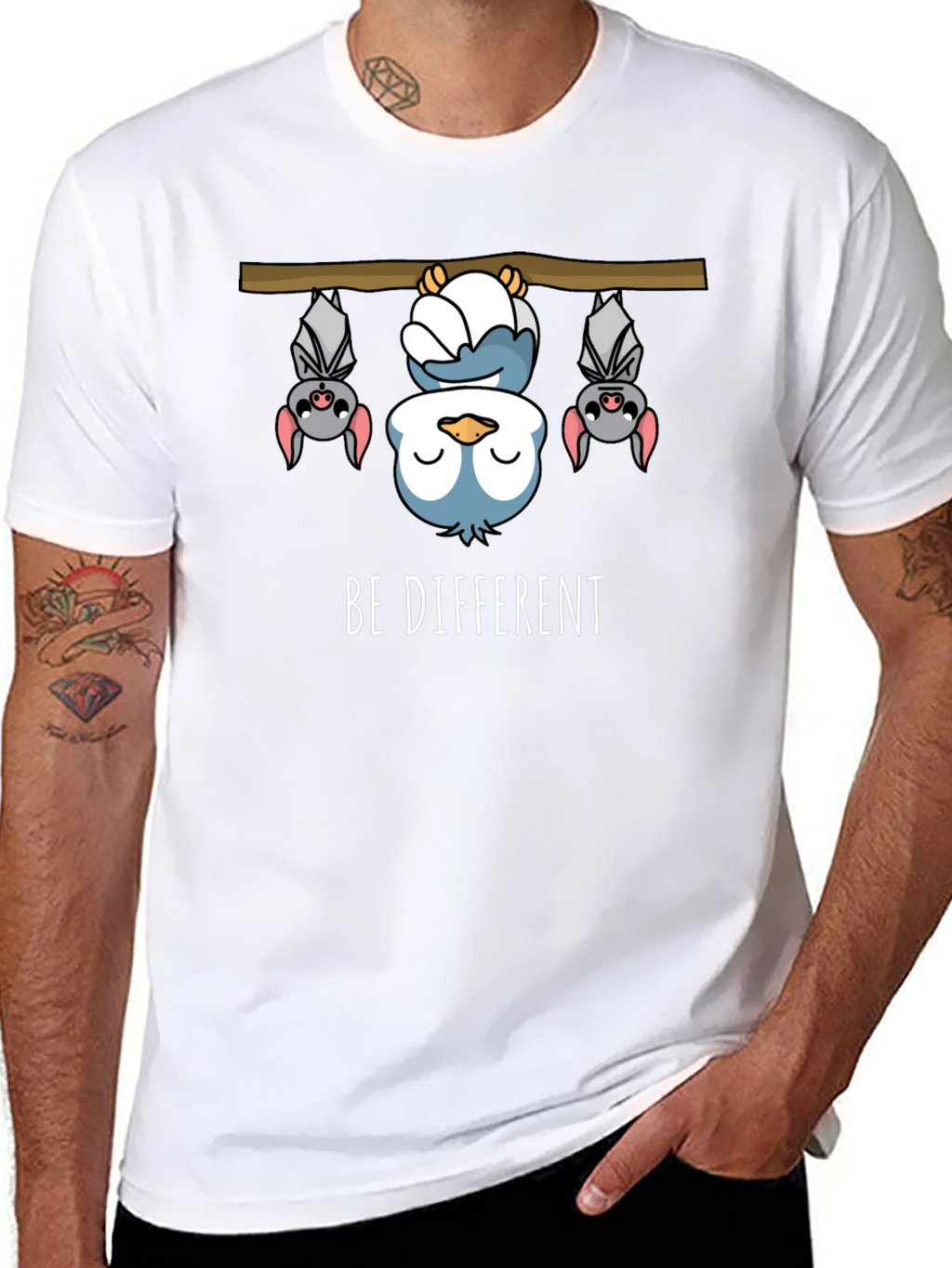 Be Different Funny Bat & Owl Graphic Tee