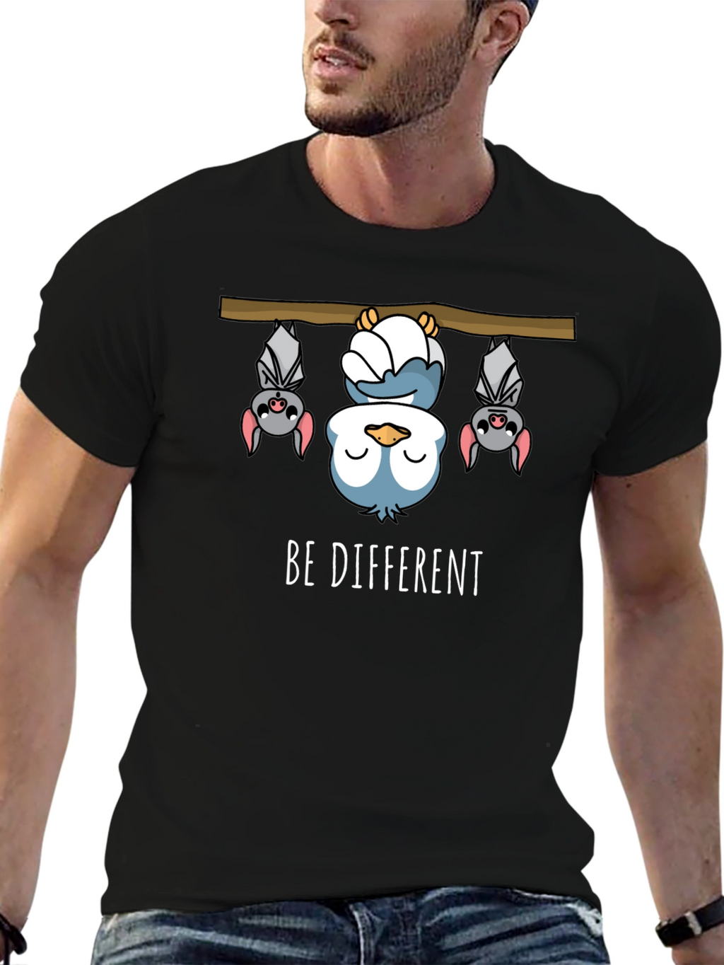 Be Different Funny Bat & Owl Graphic Tee