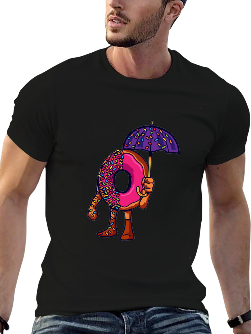 Donut Umbrella Graphic Tee - Unique Novelty Design