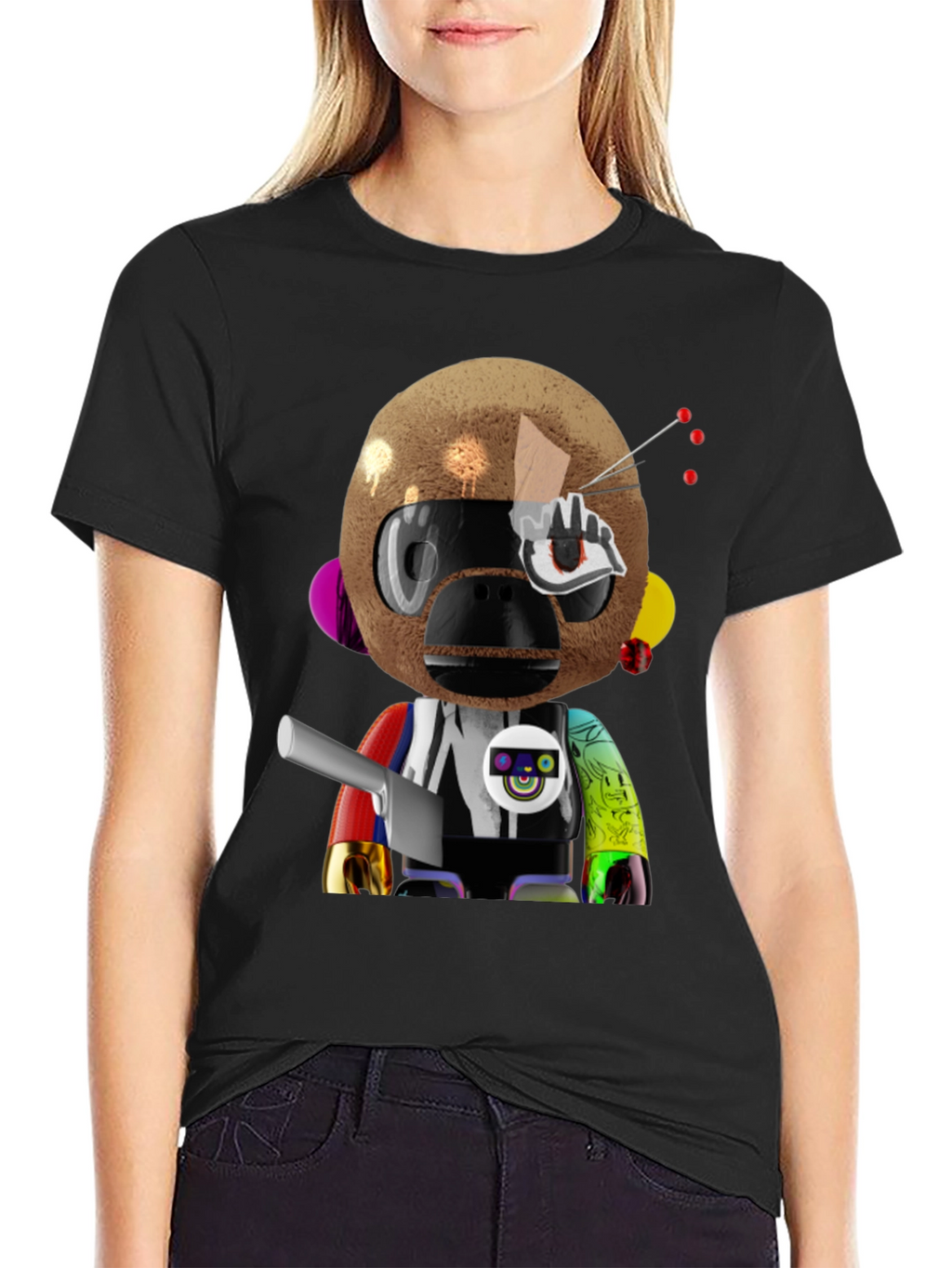 Novelty Robot Monkey Graphic T-Shirt