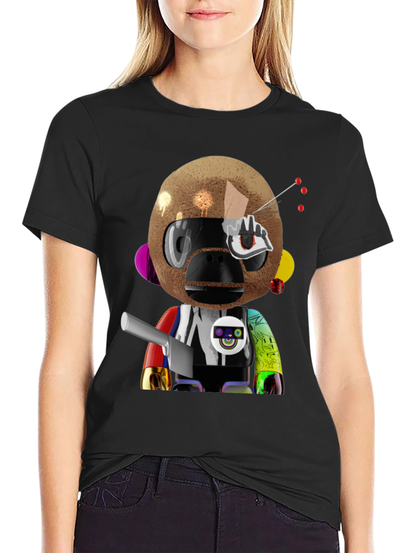 Novelty Robot Monkey Graphic T-Shirt