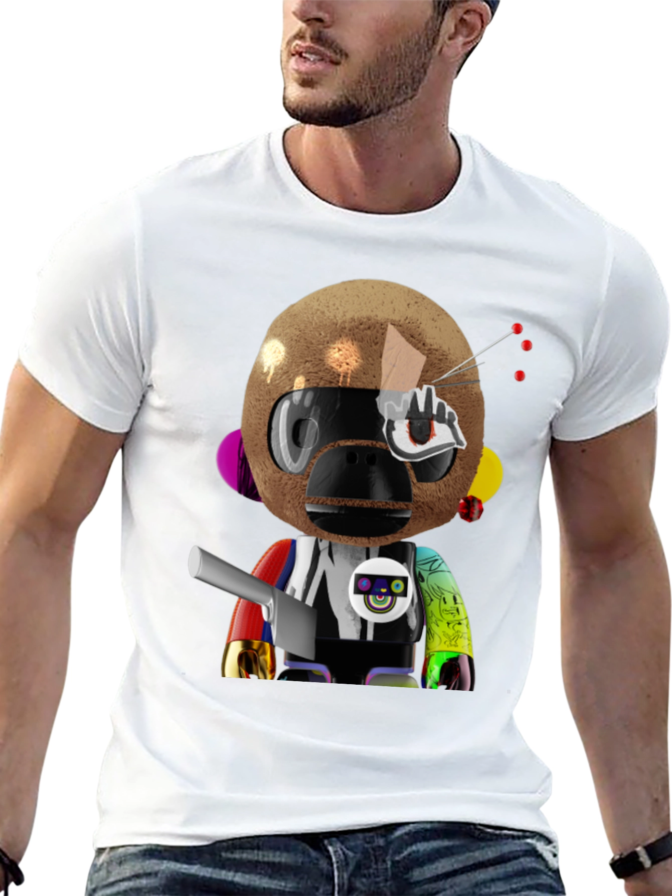Novelty Robot Monkey Graphic T-Shirt