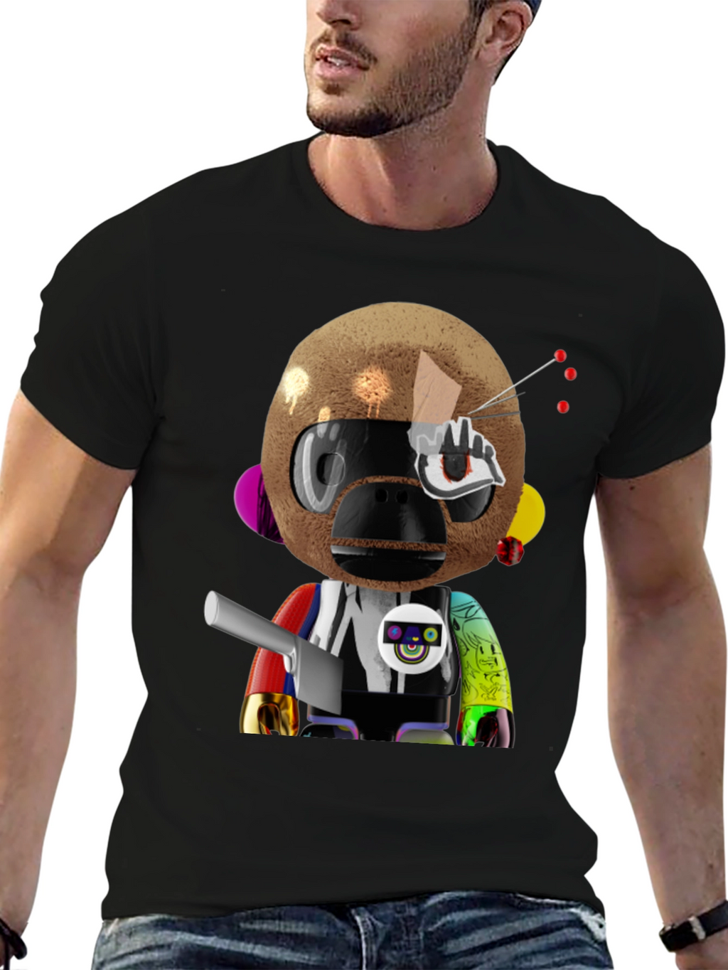 Novelty Robot Monkey Graphic T-Shirt