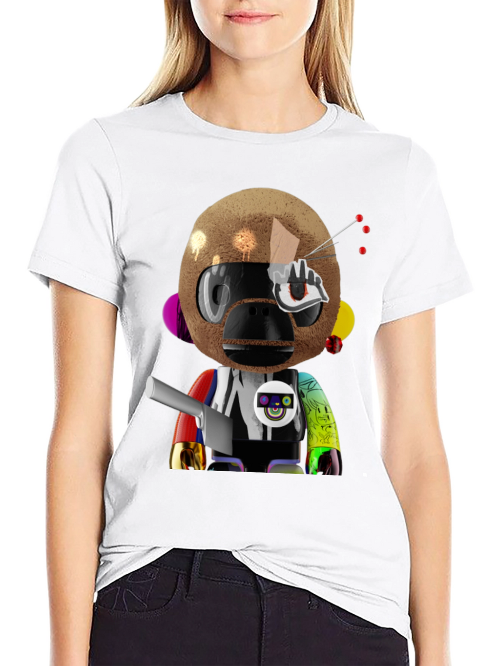 Novelty Robot Monkey Graphic T-Shirt