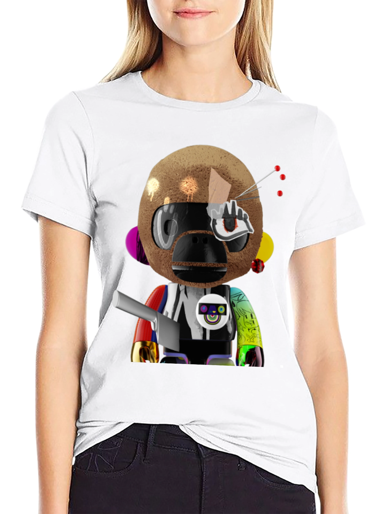 Novelty Robot Monkey Graphic T-Shirt