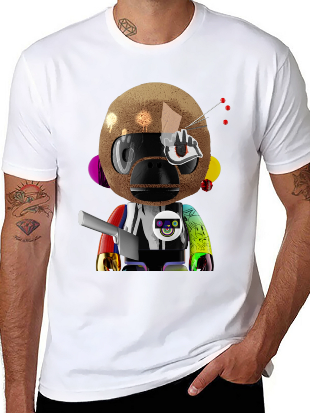 Novelty Robot Monkey Graphic T-Shirt
