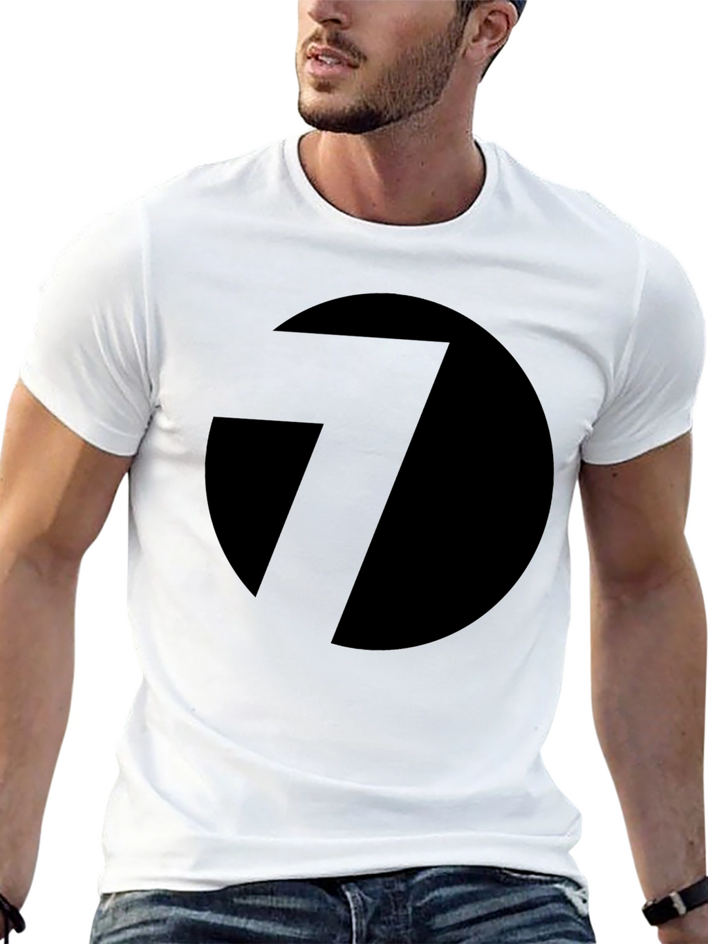 Black T-Shirt with Abstract Circle and Line Design