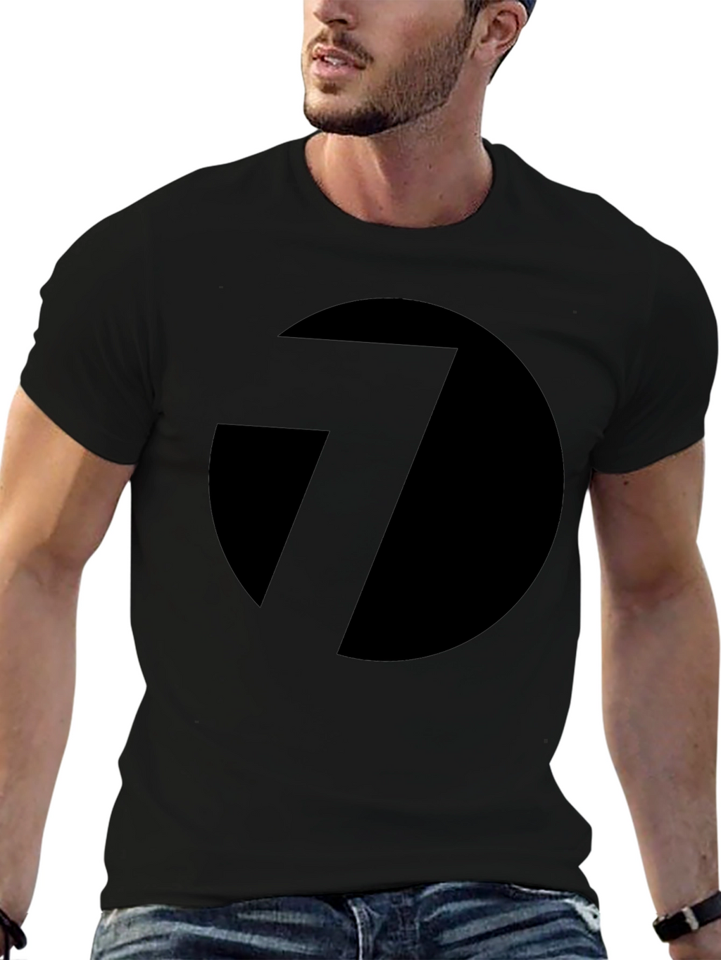 Black T-Shirt with Abstract Circle and Line Design