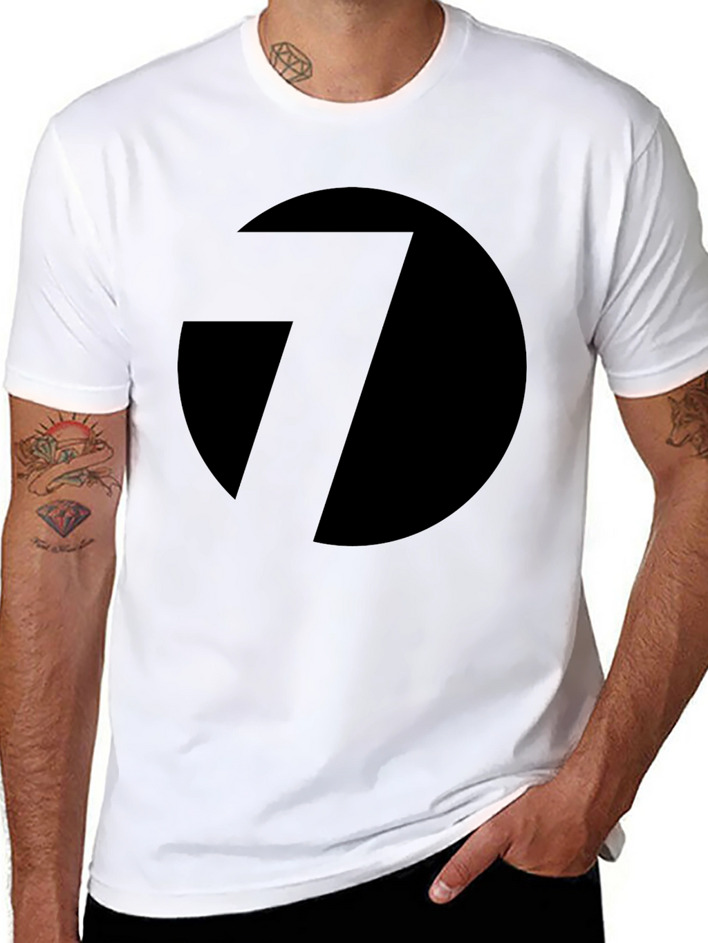 Black T-Shirt with Abstract Circle and Line Design