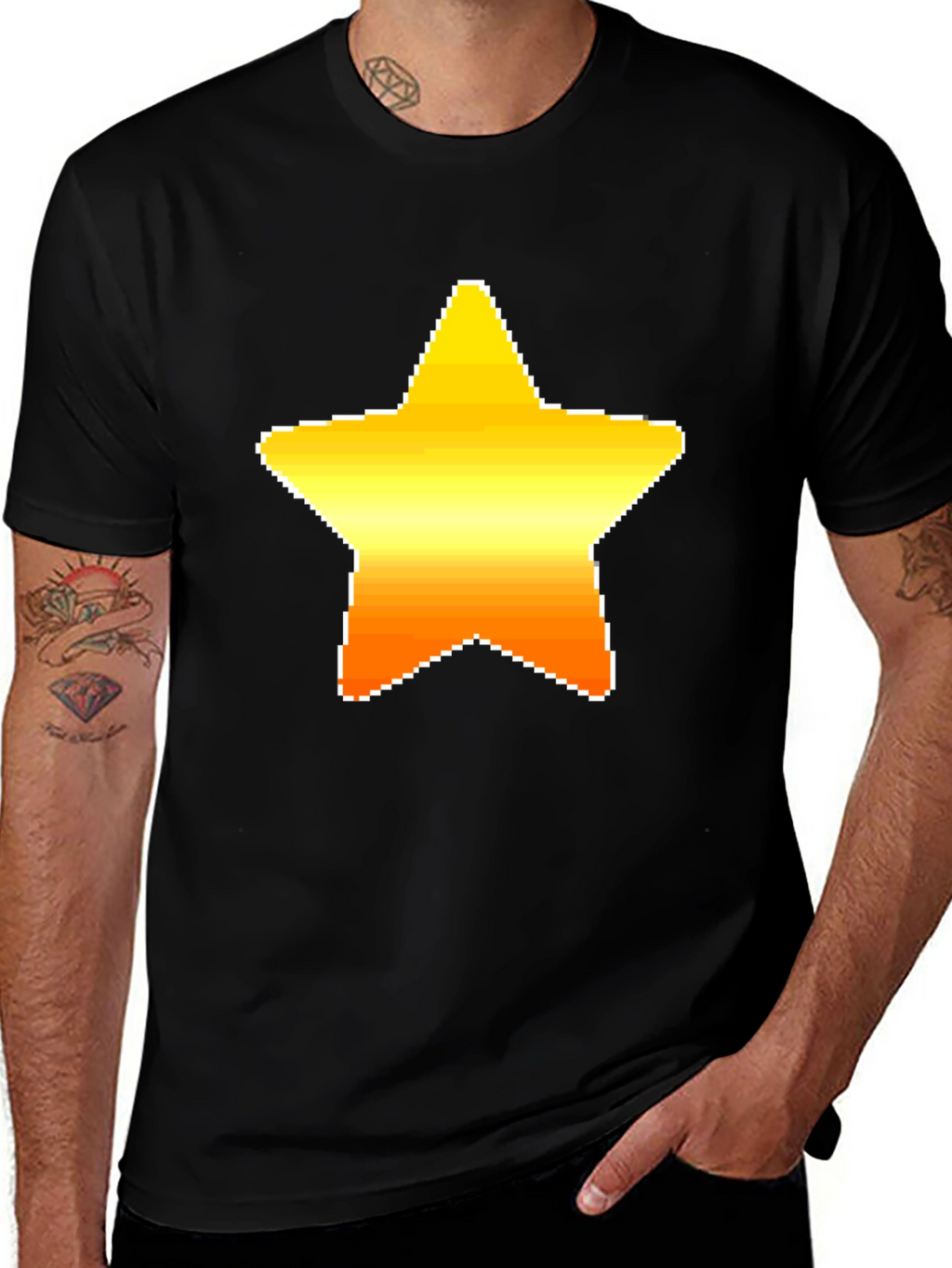 Pixel Star Graphic Black Tee Shirt