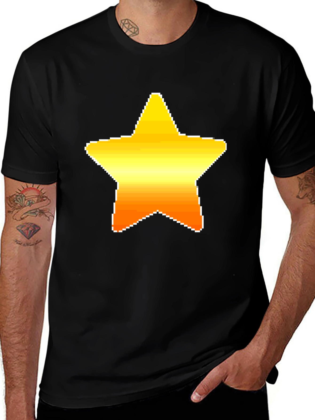 Pixel Star Graphic Black Tee Shirt