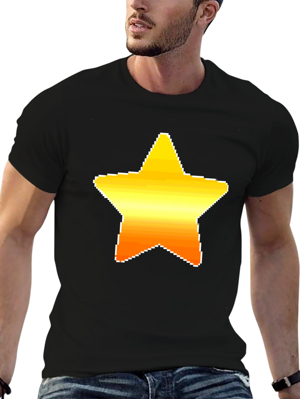 Pixel Star Graphic Black Tee Shirt