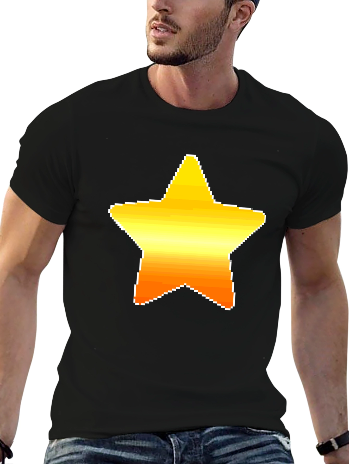 Pixel Star Graphic Black Tee Shirt