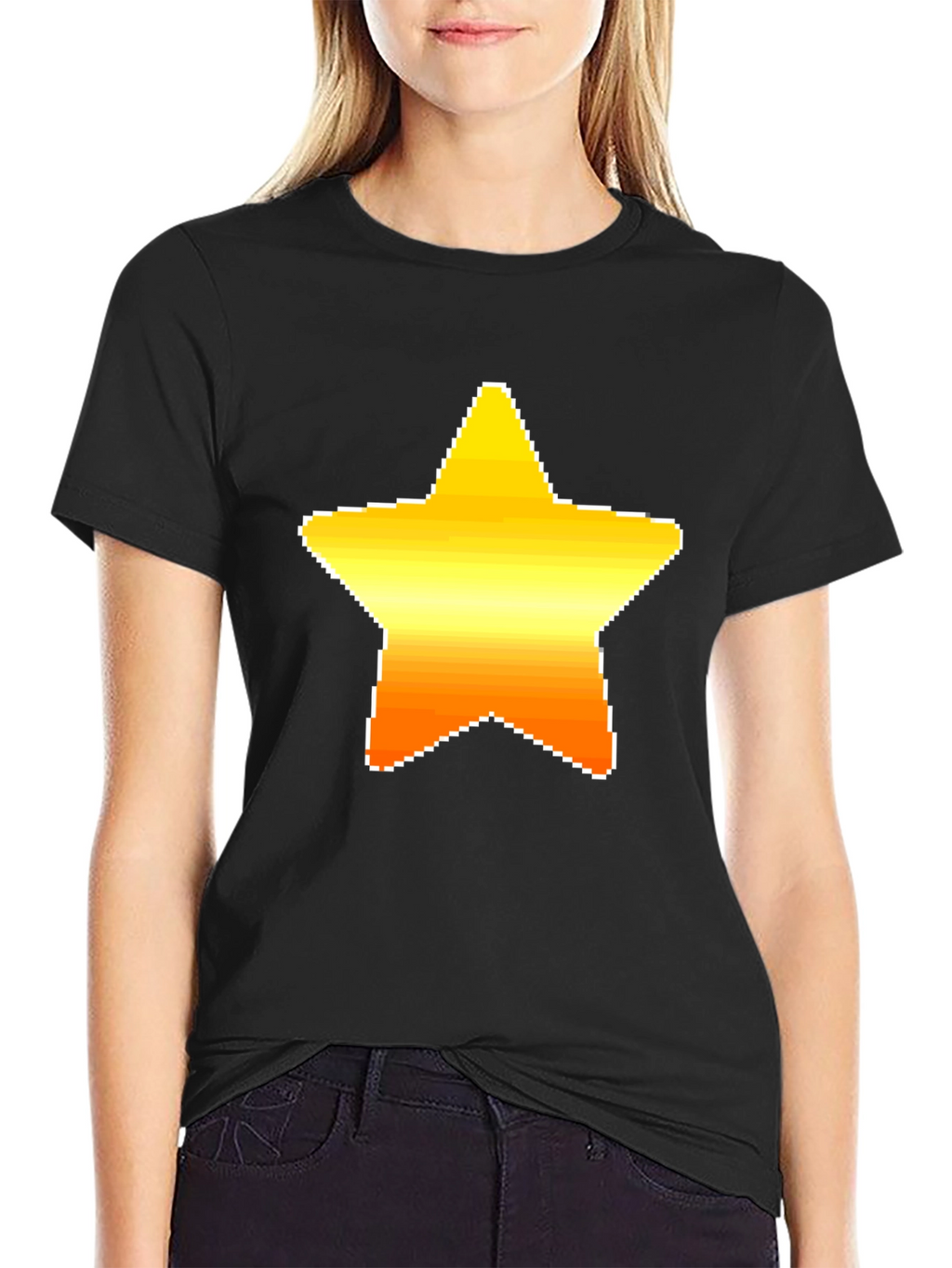 Pixel Star Graphic Black Tee Shirt
