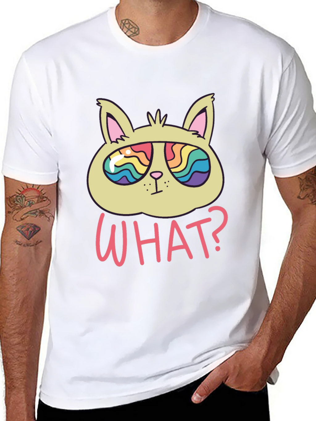 Funny Cat T-Shirt - What? Rainbow Sunglasses