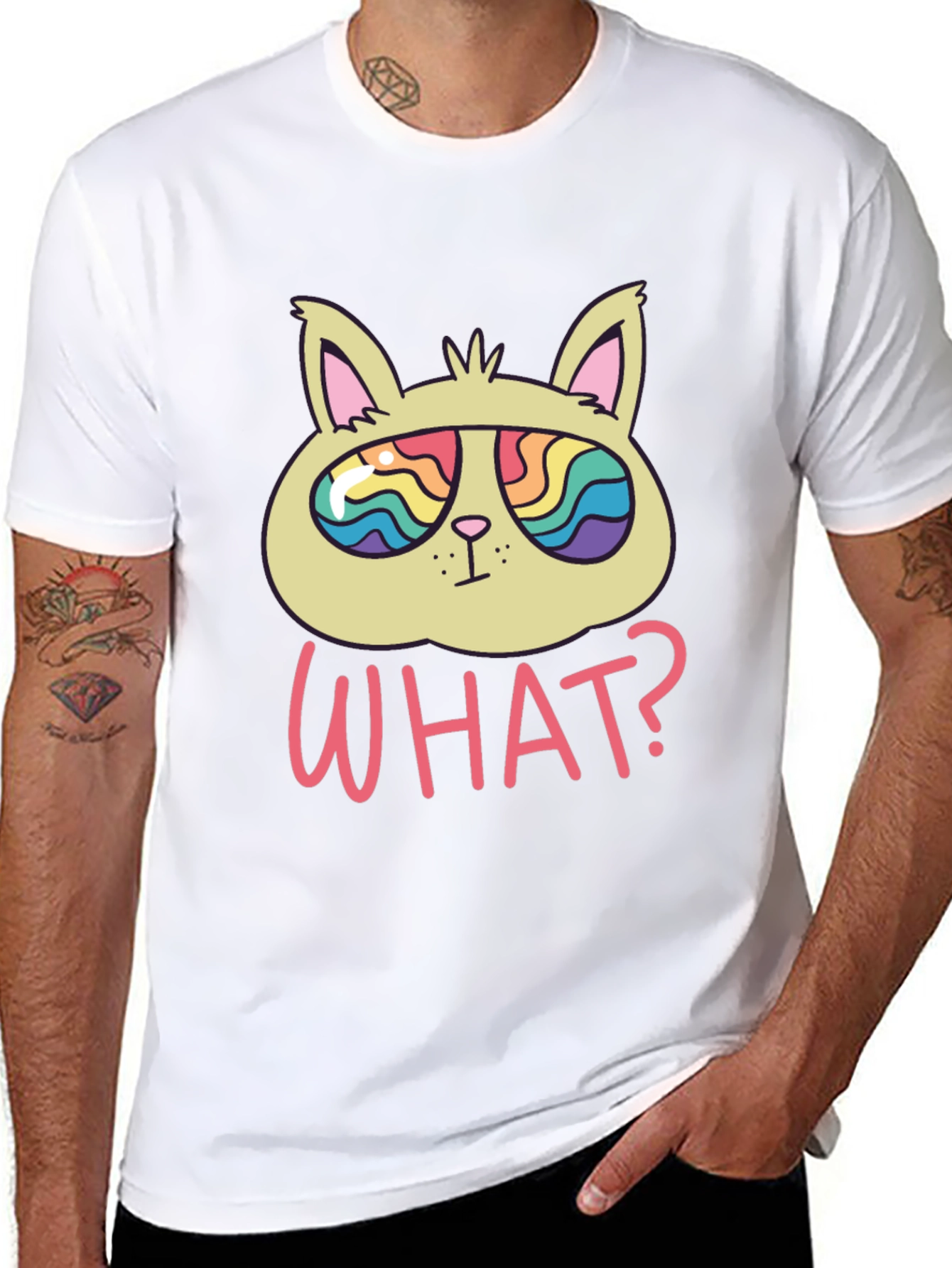 Funny Cat T-Shirt - What? Rainbow Sunglasses