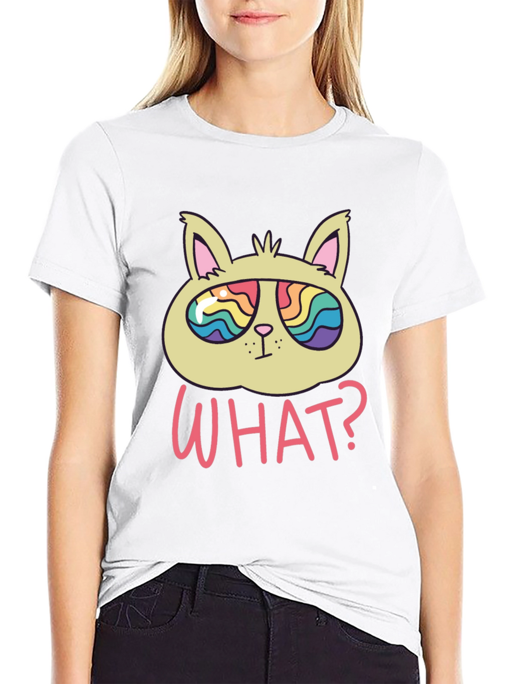 Funny Cat T-Shirt - What? Rainbow Sunglasses