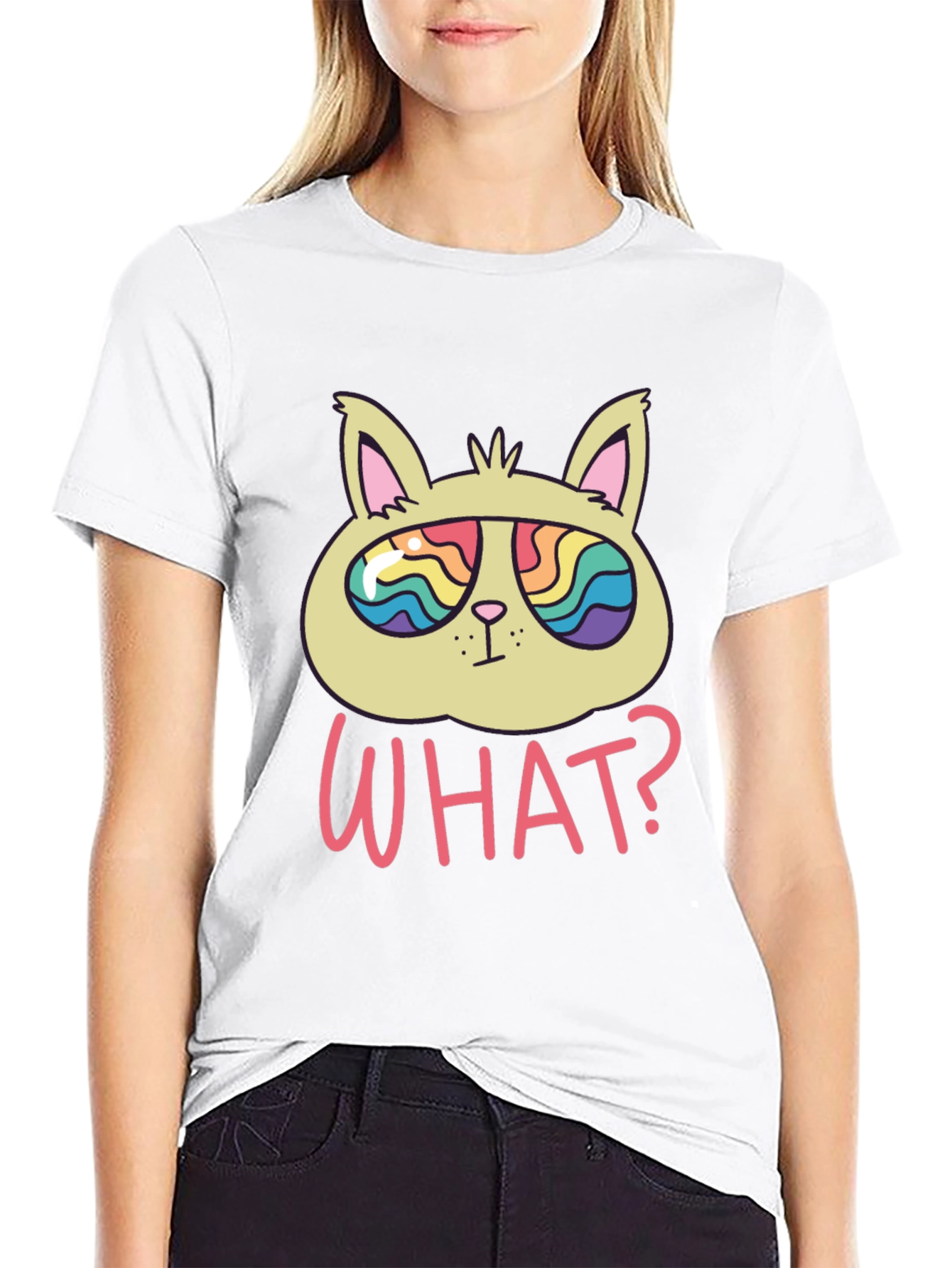 Funny Cat T-Shirt - What? Rainbow Sunglasses