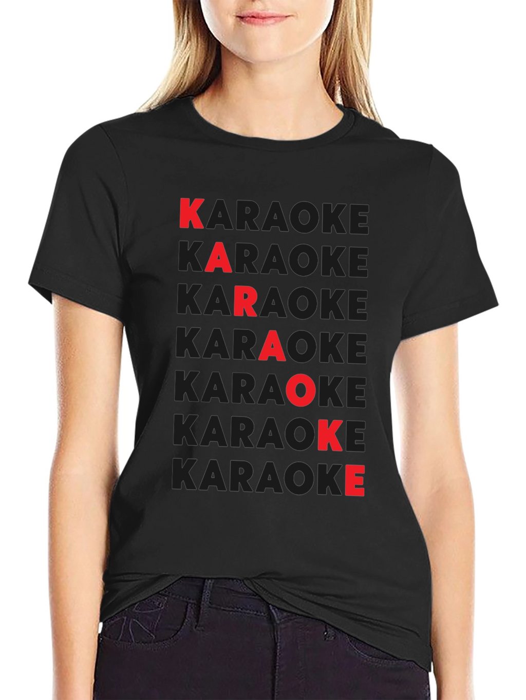 Karaoke Red Letter Black T-Shirt