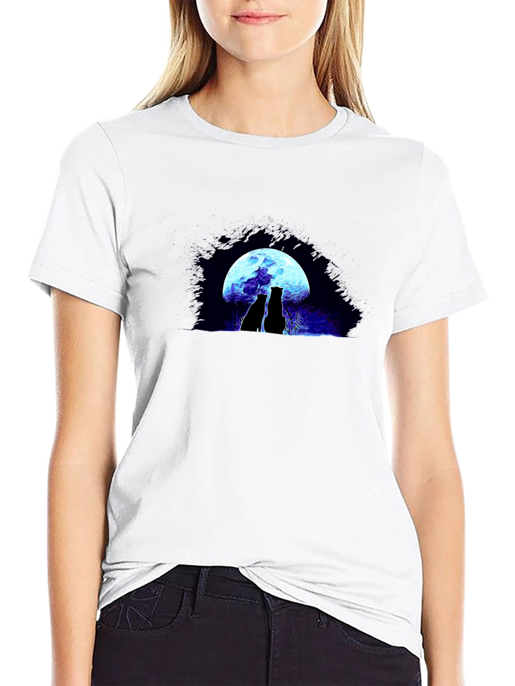 Cats Under Moon Graphic Tee