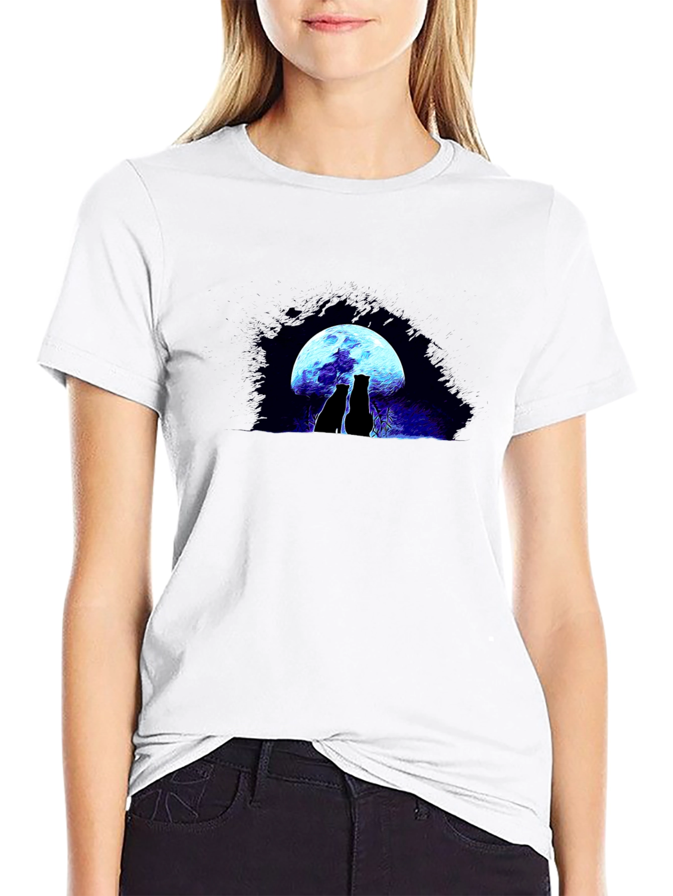 Cats Under Moon Graphic Tee