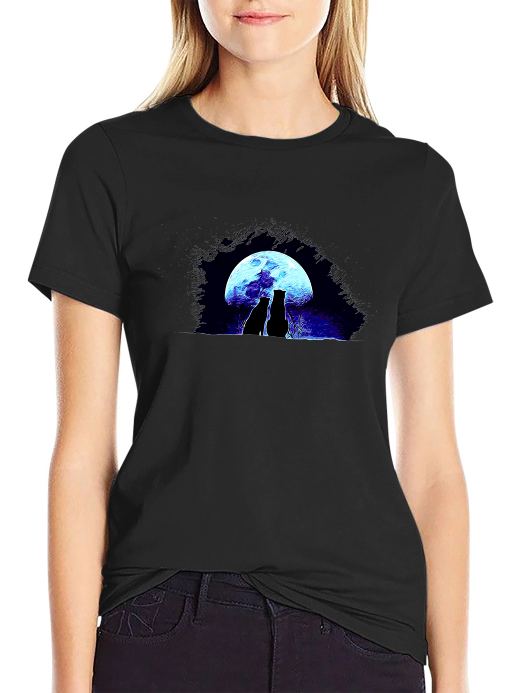 Cats Under Moon Graphic Tee