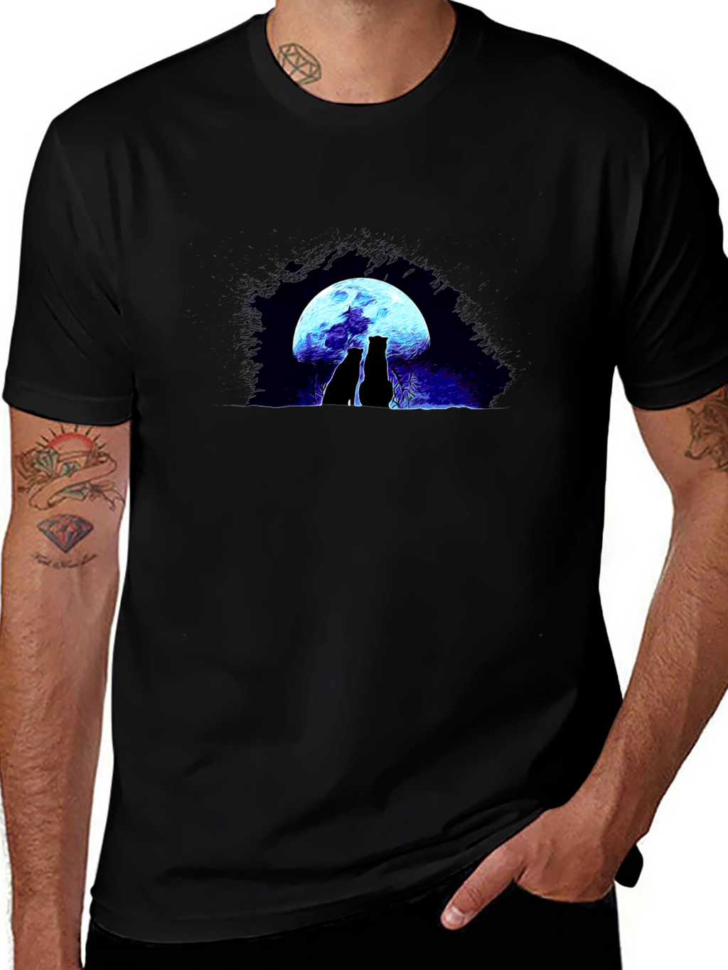 Cats Under Moon Graphic Tee