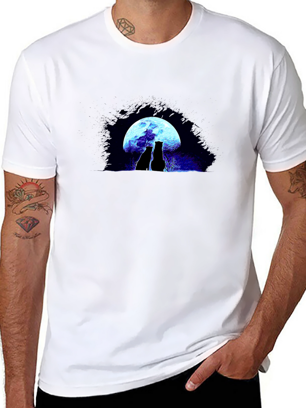 Cats Under Moon Graphic Tee