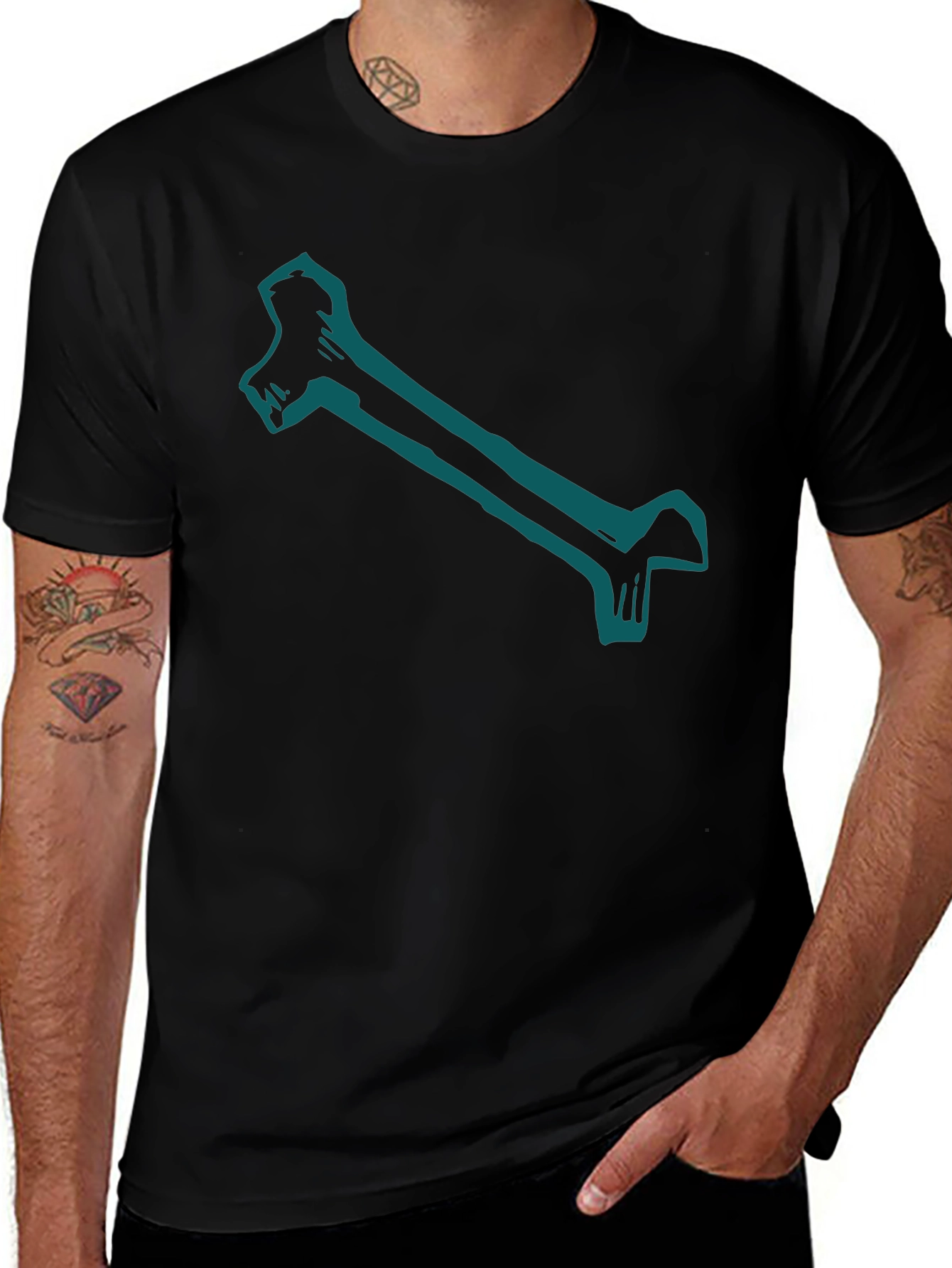 Bone Graphic Print Black Tee