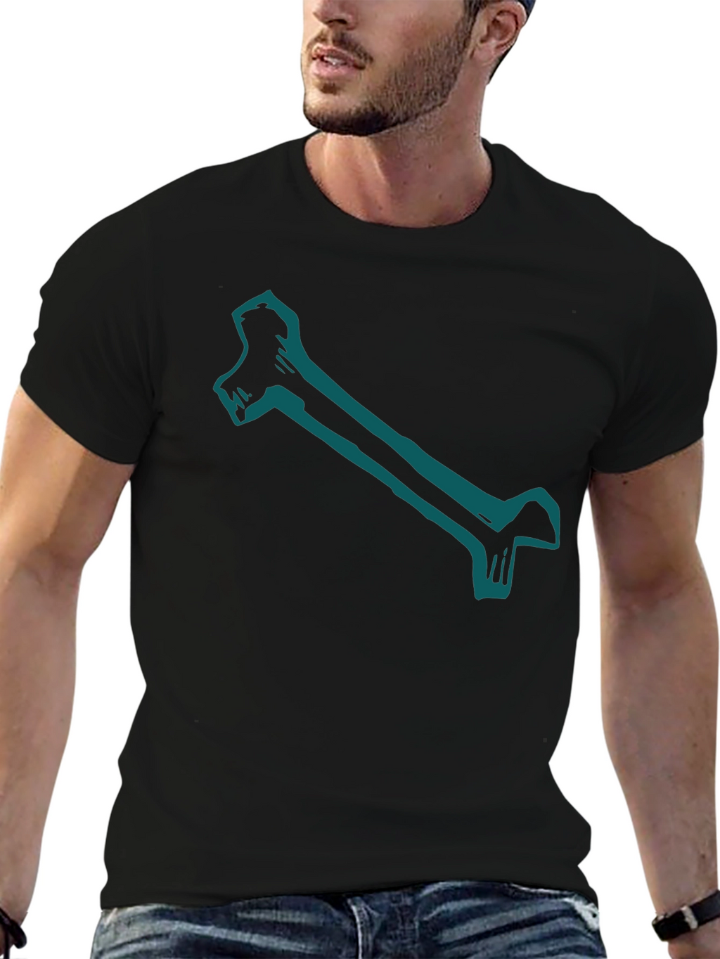 Bone Graphic Print Black Tee