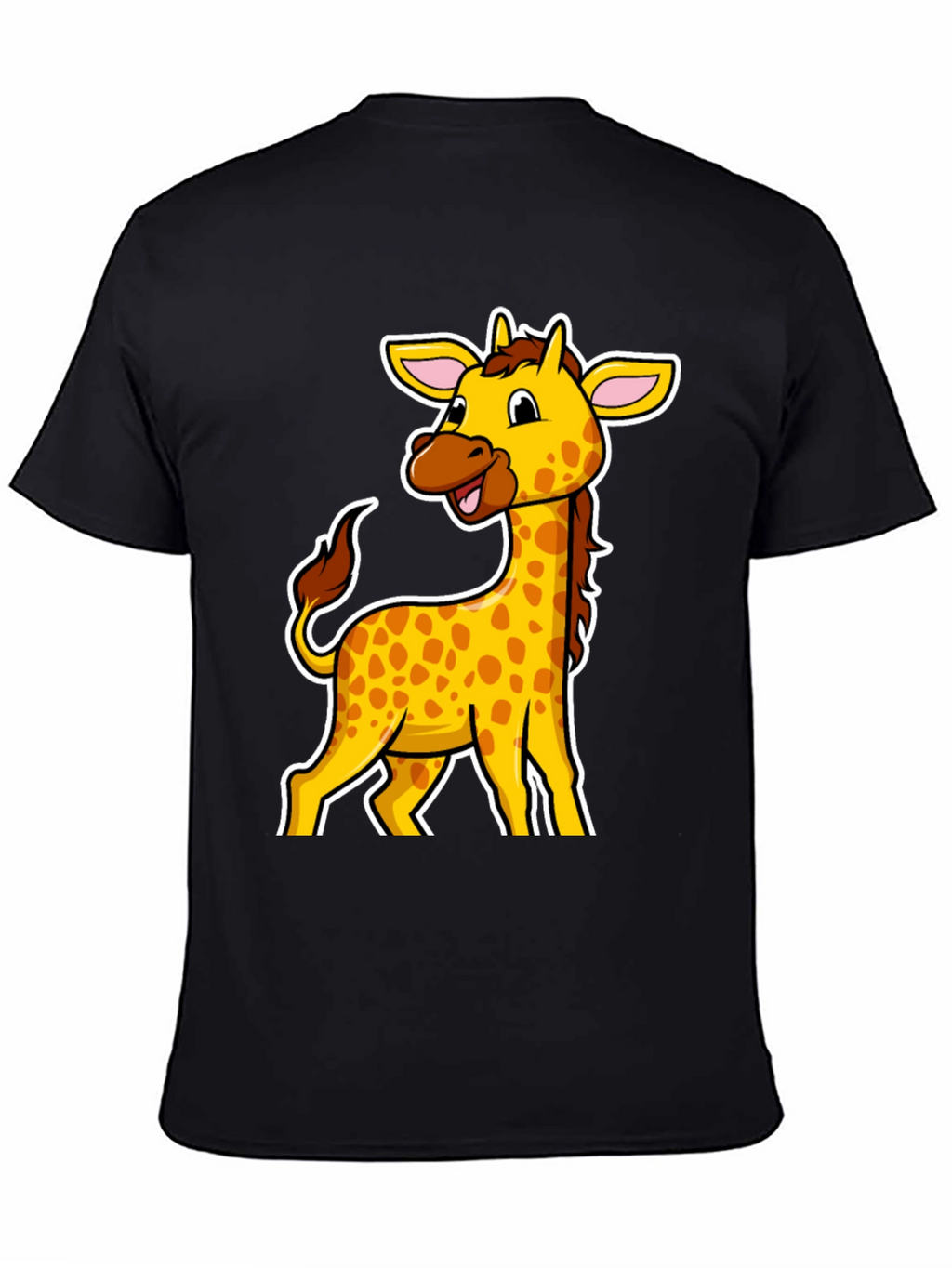 Giraffe Cartoon Graphic Black T-Shirt