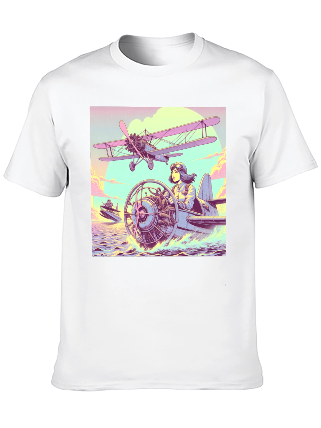Retro Aviation T-Shirt - Pilot in Seaplane Design